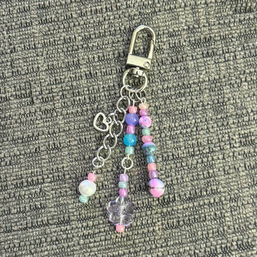 Pastel Colorful Beaded Bag Charm Keychain with Floral and Real Pearl Detail